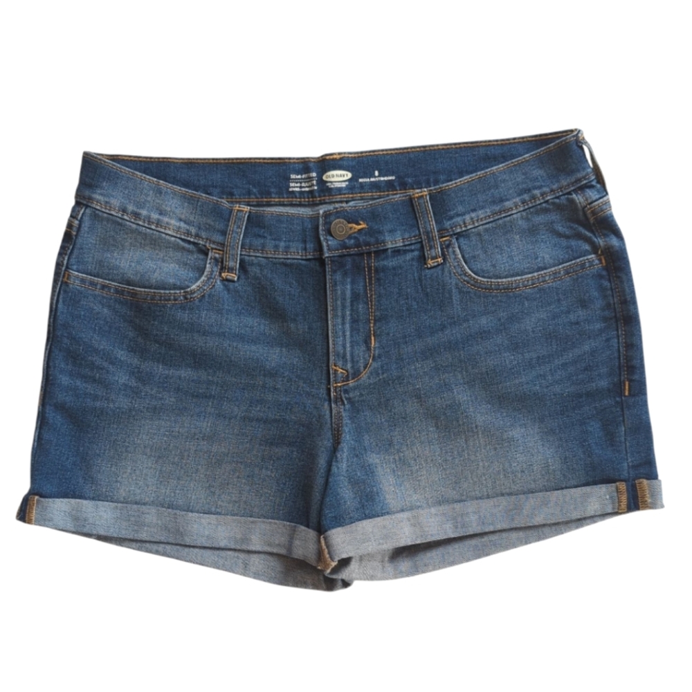 Old Navy Semi-Fitted Cuff Distressed Jean Shorts 8R Blue Pockets